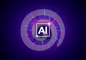 Vector Illustration Artificial Intelligence Technology Background With Cyber Chip And Letters AI.