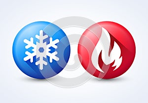 DruckVector illustration modern 3D hot and cold icon set with flame and snowflake