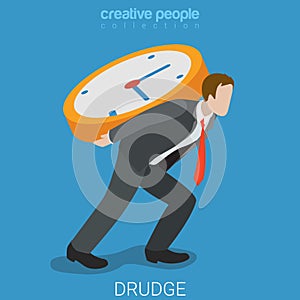 Drudge hard overtime work flat 3d isometric vector