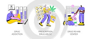 Drug addiction abstract concept vector illustrations.