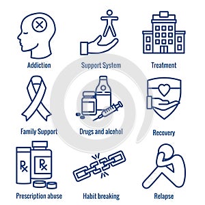 Drug & Alcohol Dependency Icon Set - support, recovery, and treatment