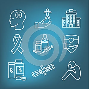 Drug & Alcohol Dependency Icon Set - support, recovery, and treatment