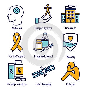 Drug & Alcohol Dependency Icon Set - support, recovery, and treatment photo