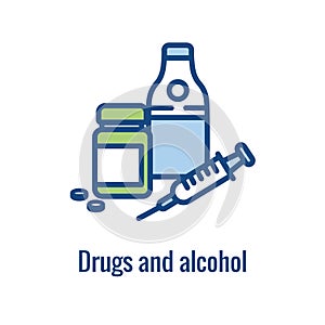 Drug & Alcohol Dependency Icon - shows drug addiction imagery