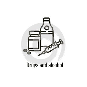 Drug & Alcohol Dependency Icon - shows drug addiction imagery