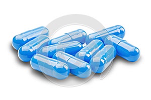 Drug blue pills on a isolated white background