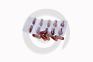 Drug capsule. Medicine is a capsule brown that is placed in a panel.
