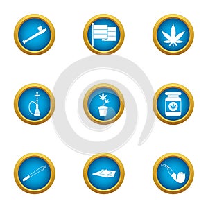 Drug dependence icons set, flat style