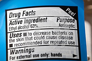 Drug ethyl alcohol warning facts antiseptic label photo