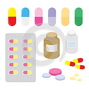 Drug Medicine Panel Pill Dose Capsule Heal Treatment Cartoon Vector