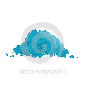 The drug is methamphetamine in the form of a pile of blue crystals