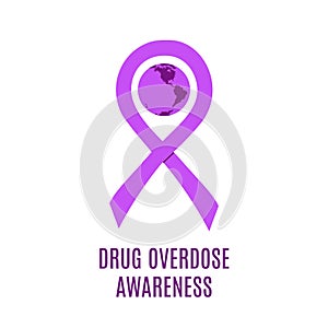 Drug overdose awareness day purple ribbon vector illustration