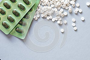 Drug prescription for treatment medication. Antibiotic drugs.
