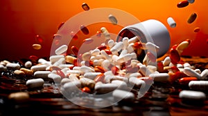 Drug prescription for treatment medication. Pharmaceutical medicament, cure in container for health. Pharmacy theme