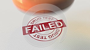 DRUG TEST FAILED wooden stamp conceptual 3D rendering