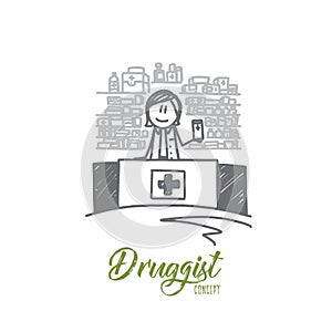 Druggist concept. Hand drawn isolated vector