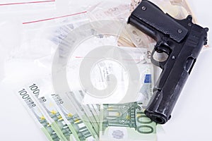 Drugs,money,cocaine and gun