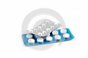 Drugs in packaging,Colorful of oral medications on White Background,drugs or pills health care concept