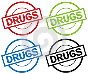 DRUGS text, on round simple stamp sign.