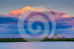 Druid Lake at sunset, at Druid Hill Park in Baltimore, Maryland