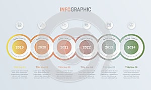 Abstract business circle infographic template in vintage colors with 6 steps. Colorful diagram, timeline and schedule isolated on