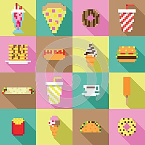 DrukwerkSeamless collection, pixel, vintage, diner food pattern in vector