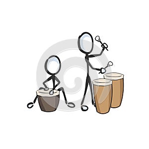 Drum beat. African music instrument vector simple. playing drums. Stickman no face clipart cartoon. Hand drawn. Doodle sketch,