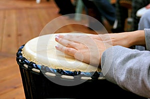 Drum circle woman hands