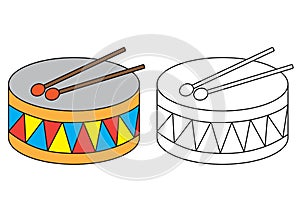 Drum. Coloring page. Educational game for preschool children. photo