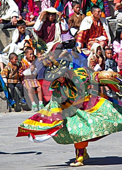 Drum Dancer Performing at Wangdue Tshechu Festival