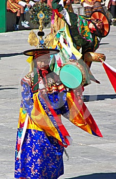 Drum Dancers in Action at Wangdue Tshechu Festival