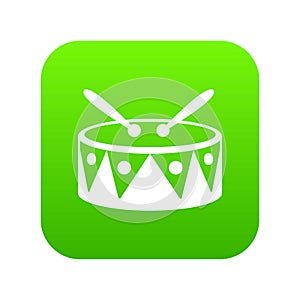 Drum and drumsticks icon digital green