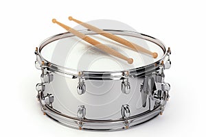 Drum and Drumsticks on White Background