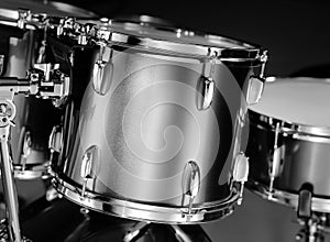 Drum-kit closeup in B&W