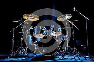 drum kit on dark music stage close up