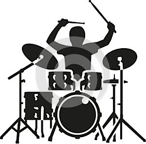 Drum kit with drummer