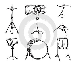 Drum kit in sketch style. photo