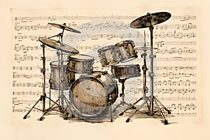 Drum machine musical instrument antique drawing
