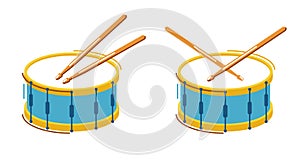 Drum musical instrument vector flat illustration isolated over white background.