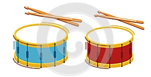 Drum musical instrument vector flat illustration isolated over white background.