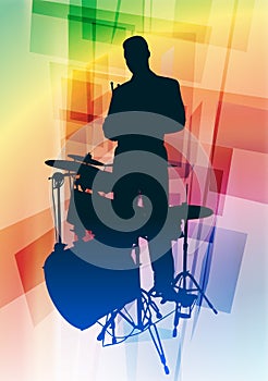 Drum Musician on Abstract Background