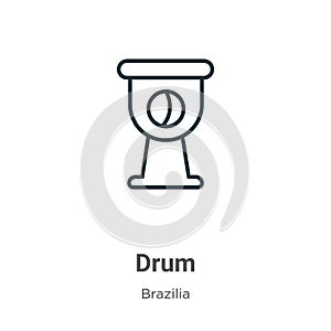 Drum outline vector icon. Thin line black drum icon, flat vector simple element illustration from editable brazilia concept