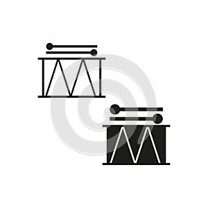 Drum Percussion Vector icons. Music instrument silhouette. Drumsticks and snare graphic.