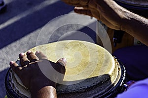 Drum player at samba performace photo