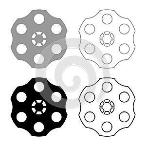 The drum of the revolver set icon grey black color vector illustration image solid fill outline contour line thin flat style
