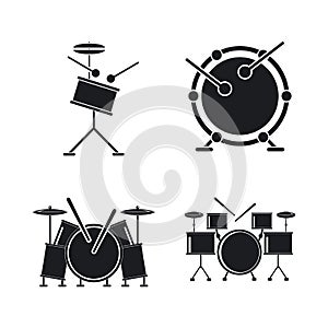 Drum rock kit music icons set, simple style