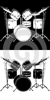 Drum set black and white with shadow