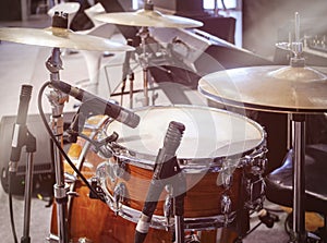 Drum set with Microphone Band live concert Entertainment event