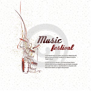 Drum set. Music, Notes, lines.