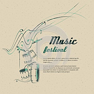 Drum set. Music, Notes, lines.